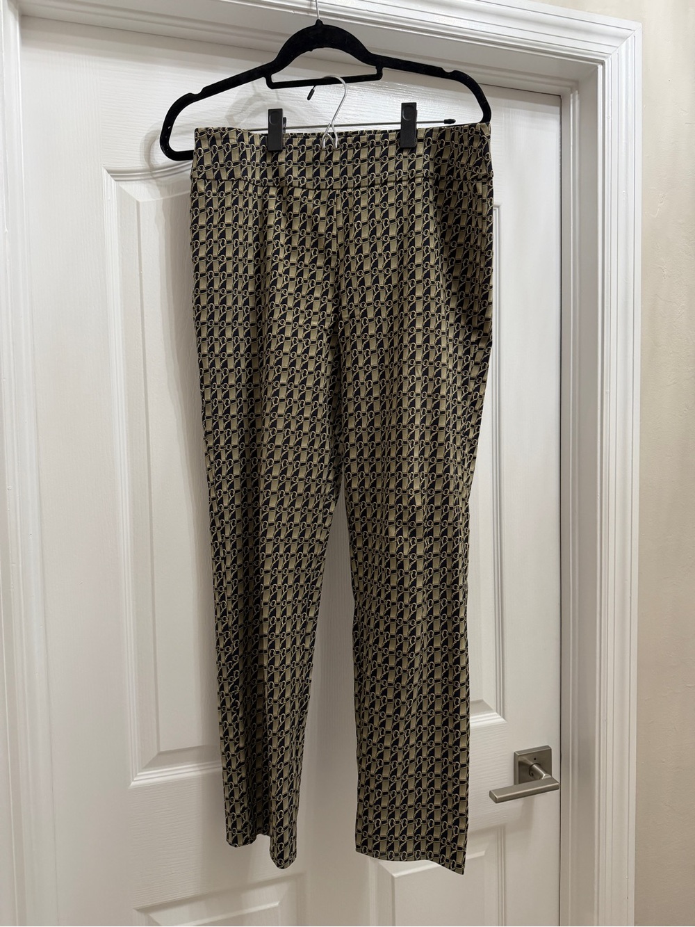 Printed Straight-Leg Women's Pants - Beige/Black